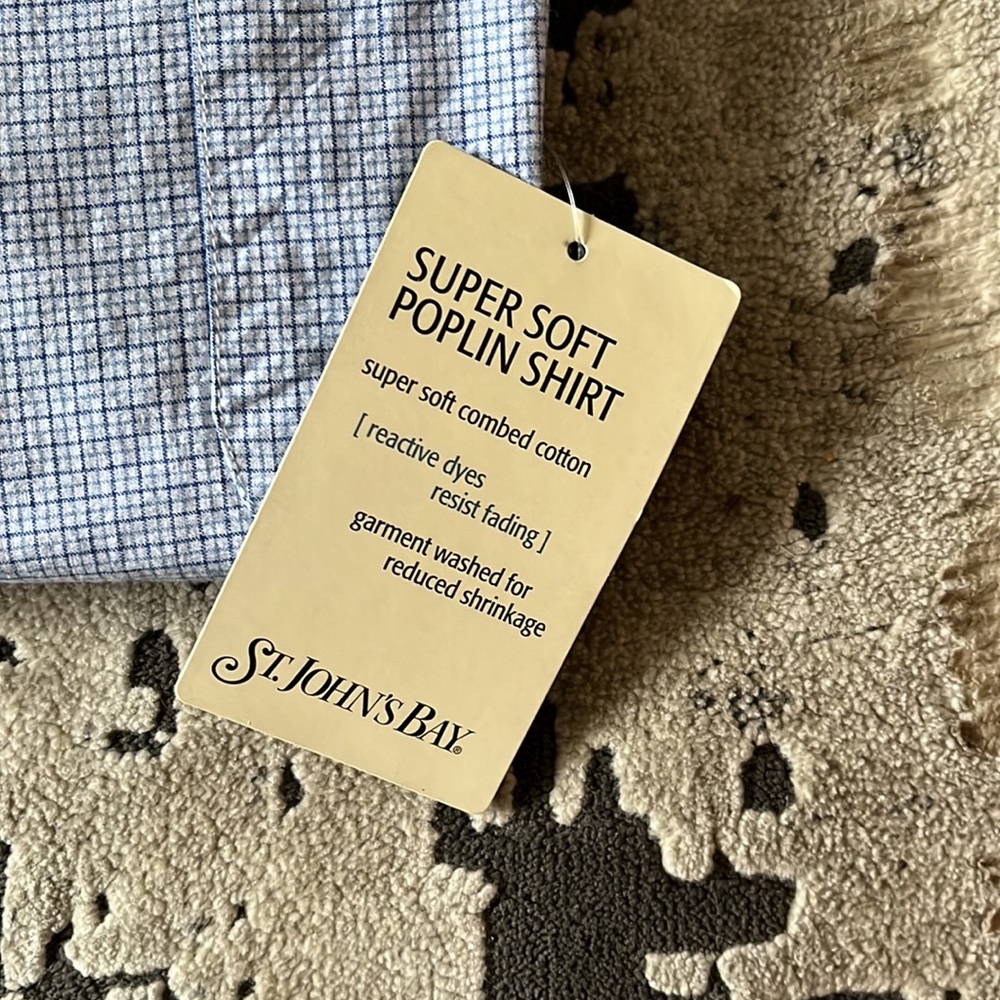 St John’s Bay Blue Checked Long Sleeve 100% Cotton - Picture 2 of 2